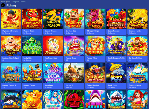 Fishing game area at DK88 casino with room selection, firepower options and session budget controls