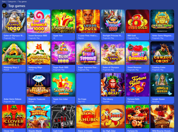 Slot catalog grid with category tabs, sorting controls and quick search for browsing games at DK88 casino