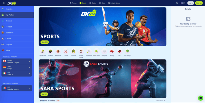Halaman sportsbook Dashking88 dengan senarai acara, lajur pasaran dan kawasan slip pertaruhan di sisi